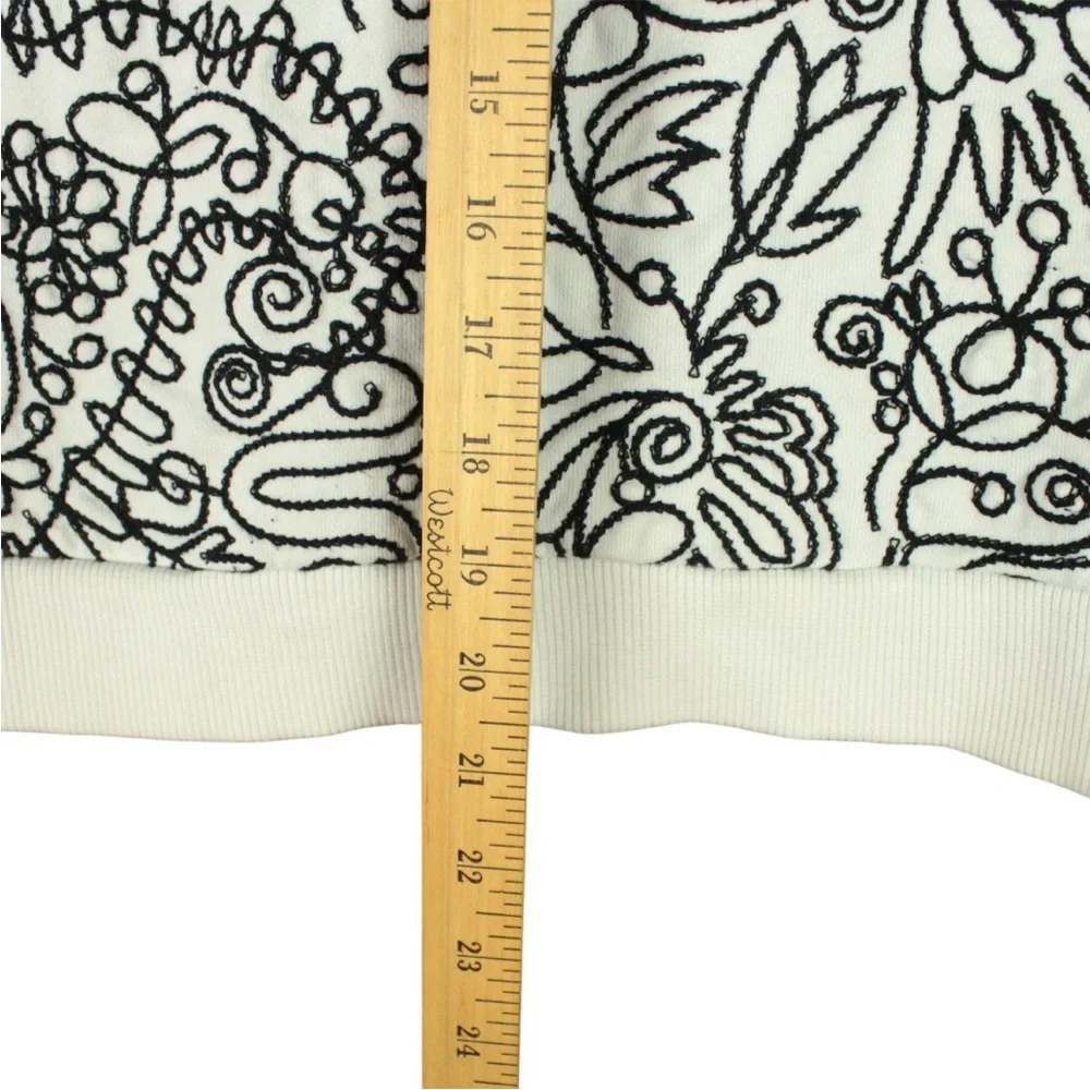 Tory Burch Women Sweatshirt White Black Doodle Flower Print Embroidered Sz S
